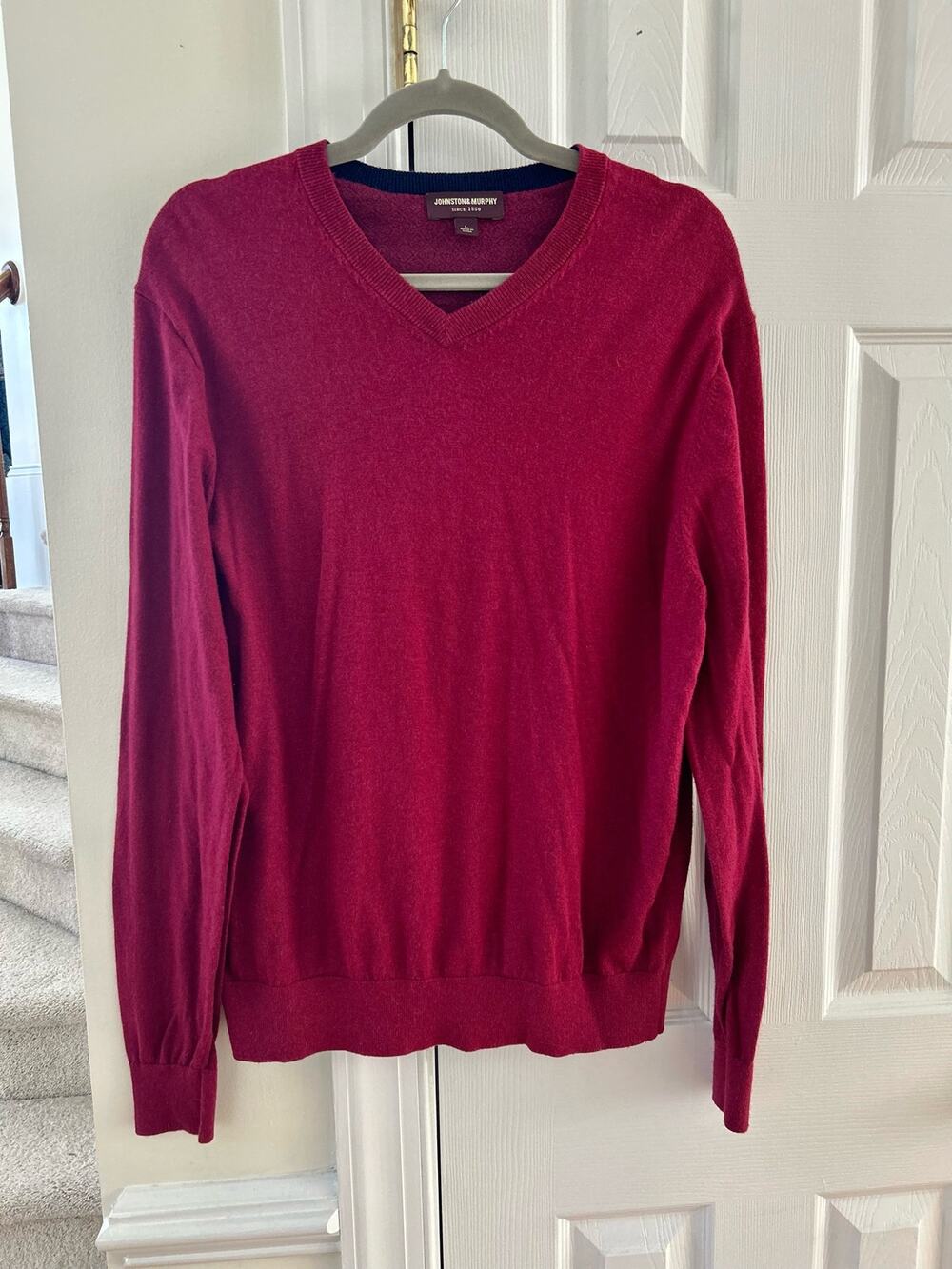 Johnston & Murphy Silk & Alpaca Blend Red V-Neck Sweater